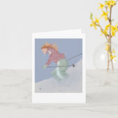 Vrouw Skier Art Kaart (Gele Bloem)