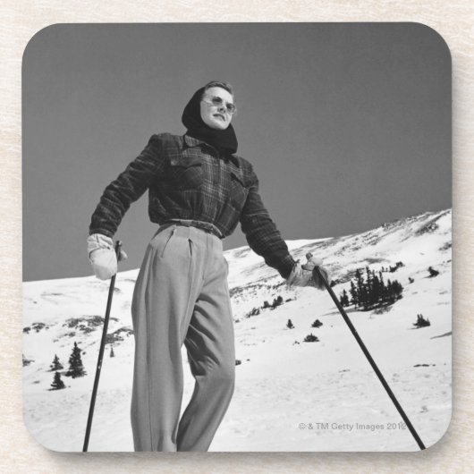 Vrouw Skier Drankjes Onderzetter (Voorkant)