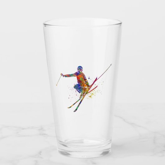 Vrouw skier in waterverf glas (Voorkant)