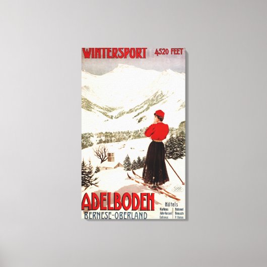 Vrouw Skier Overzien Adelboden Poster Canvas Afdruk (Voorkant)