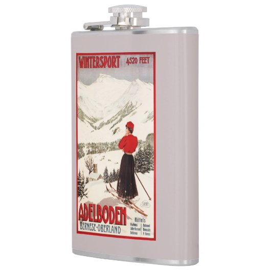 Vrouw Skier Overzien Adelboden Poster Heupfles (Links)