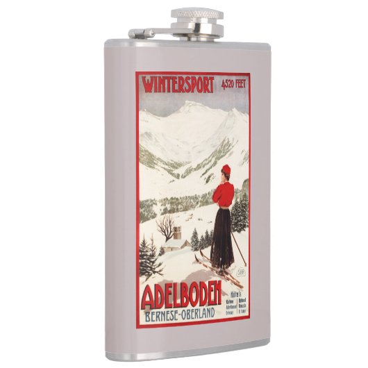 Vrouw Skier Overzien Adelboden Poster Heupfles (Rechts)