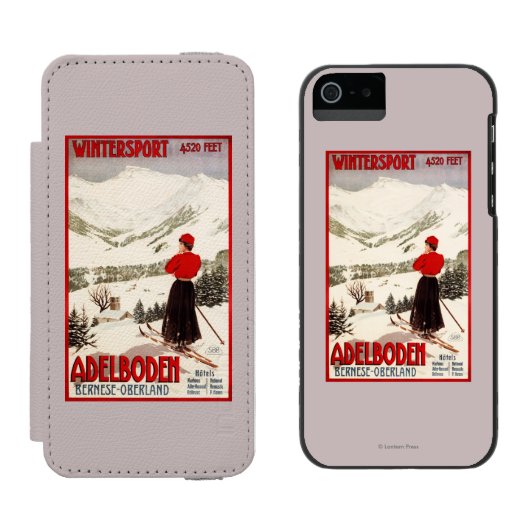 Vrouw Skier Overzien Adelboden Poster Incipio iPhone Portemonnee Hoesje (Naast elkaar)