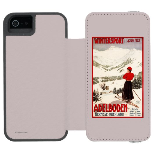 Vrouw Skier Overzien Adelboden Poster Incipio iPhone Portemonnee Hoesje (Agenda Open)
