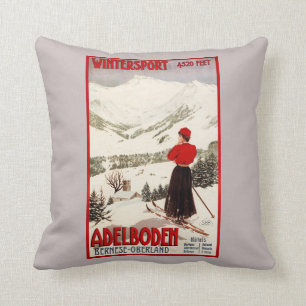 Vrouw Skier Overzien Adelboden Poster Kussen