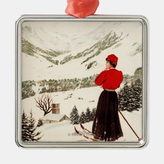 Vrouw Skier Overzien Adelboden Poster Metalen Ornament (Voorkant)