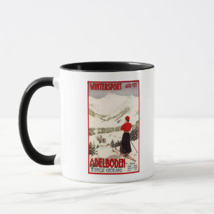 Vrouw Skier Overzien Adelboden Poster Mok