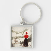 Vrouw Skier Overzien Adelboden Poster Sleutelhanger (Voorkant)
