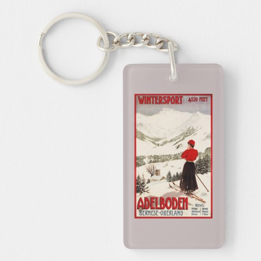 Vrouw Skier Overzien Adelboden Poster Sleutelhanger (Voorkant)