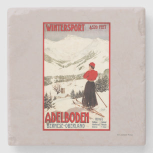 Vrouw Skier Overzien Adelboden Poster Stenen Onderzetter