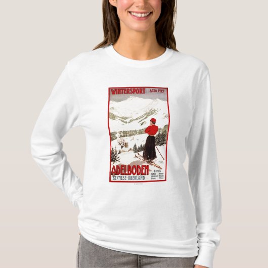 Vrouw Skier Overzien Adelboden Poster T-shirt (Voorkant)