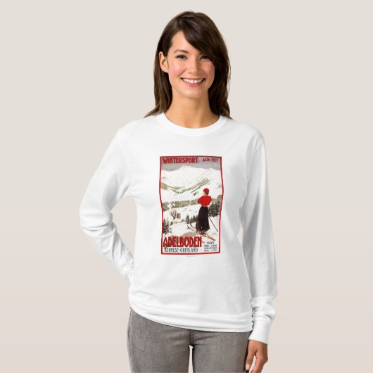 Vrouw Skier Overzien Adelboden Poster T-shirt (Voorkant volledig)
