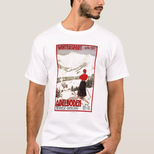 Vrouw Skier Overzien Adelboden Poster T-shirt (Voorkant)