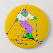 Vrouw Skier Ronde Button 4,0 Cm (Voorkant)