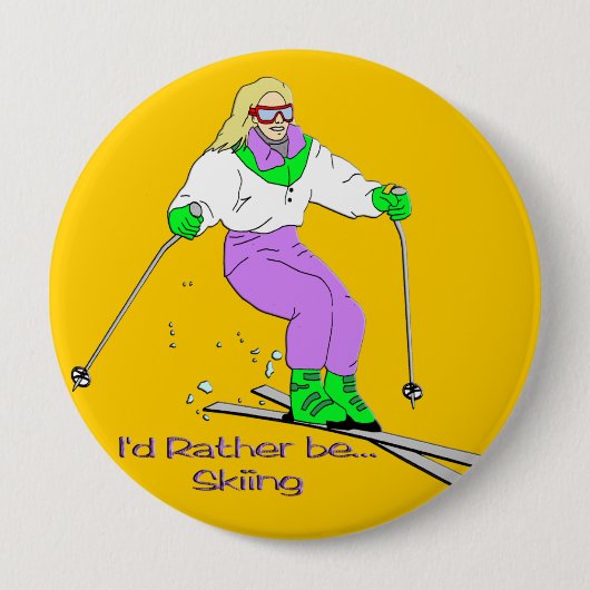 Vrouw Skier Ronde Button 4,0 Cm (Voorkant)