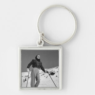 Vrouw Skier Sleutelhanger