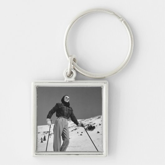 Vrouw Skier Sleutelhanger (Voorkant)