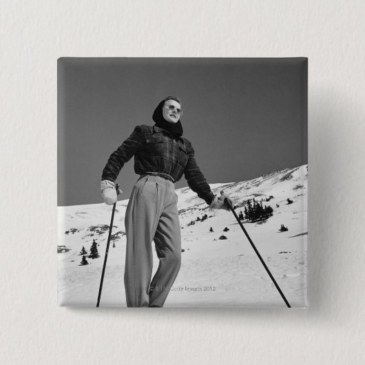 Vrouw Skier Vierkante Button 5,1 Cm (Voorkant)