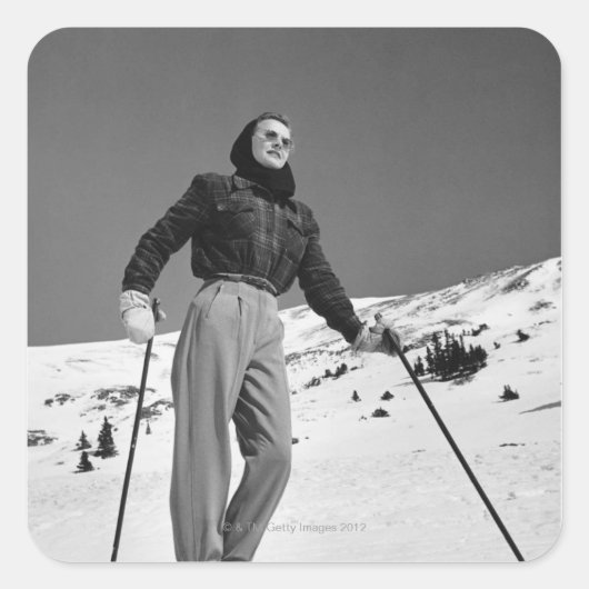 Vrouw Skier Vierkante Sticker (Voorkant)