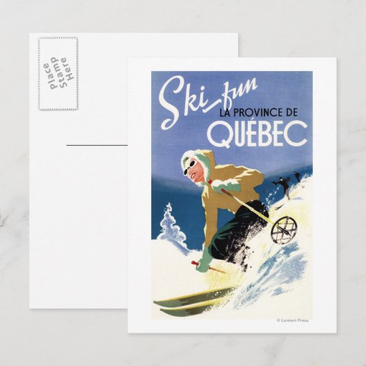 Vrouw Skiing - zowel Engels als Frans Poster Briefkaart (Voorkant / Achterkant)