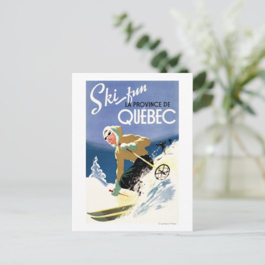 Vrouw Skiing - zowel Engels als Frans Poster Briefkaart (Staand voorkant)