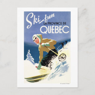 Vrouw Skiing - zowel Engels als Frans Poster Briefkaart
