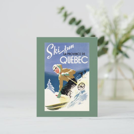 Vrouw Skiing - zowel Engels als Frans Poster Briefkaart (Staand voorkant)