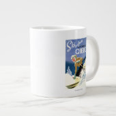 Vrouw Skiing - zowel Engels als Frans Poster Grote Koffiekop (Voorkant rechts)