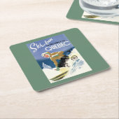 Vrouw Skiing - zowel Engels als Frans Poster Kartonnen Onderzetters (Schuin)