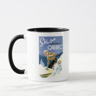 Vrouw Skiing - zowel Engels als Frans Poster Mok