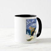 Vrouw Skiing - zowel Engels als Frans Poster Mok (Voorkant rechts)