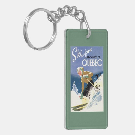 Vrouw Skiing - zowel Engels als Frans Poster Sleutelhanger (Voorkant Links)