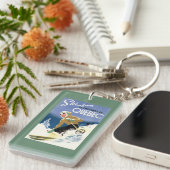 Vrouw Skiing - zowel Engels als Frans Poster Sleutelhanger (Voorkant Rechts)