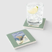 Vrouw Skiing - zowel Engels als Frans Poster Stenen Onderzetter (Zijkant)