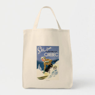 Vrouw Skiing - zowel Engels als Frans Poster Tote Bag