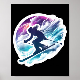 Vrouw skiloper aquarel kunst meisje skiën liefhebb poster