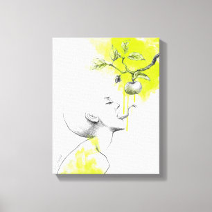 Vrouw Slang tong Appel Groen spat Surrealistische Canvas Afdruk