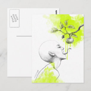 Vrouw Snake tong Apple Green splash Surreal art Briefkaart