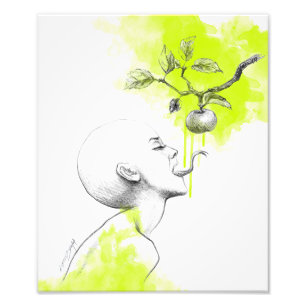 Vrouw Snake tong Apple Green splash Surreal art Foto Afdruk