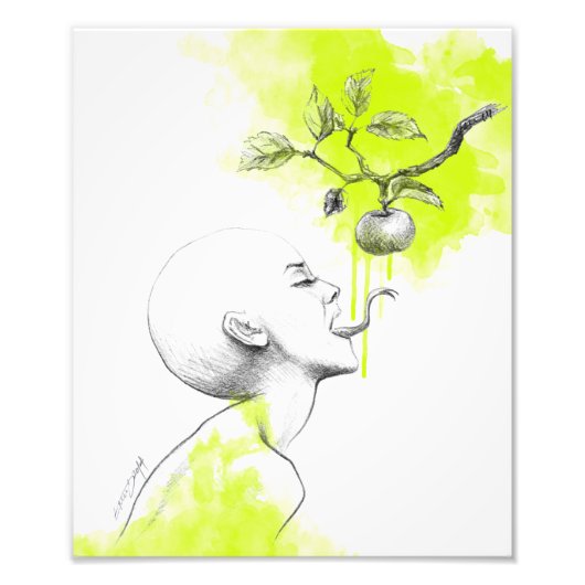 Vrouw Snake tong Apple Green splash Surreal art Foto Afdruk (Voorkant)