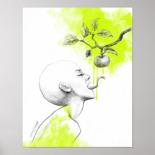 Vrouw Snake tong Apple Green splash Surreal art Poster