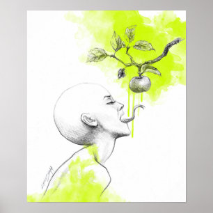 Vrouw Snake tong Apple Green splash Surreal art Poster
