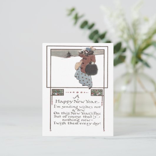 Vrouw Sneeuw Holly Briefkaart (Staand voorkant)