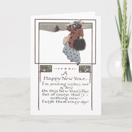 Vrouw Sneeuw Holly Feestdagen Kaart (Voorkant)