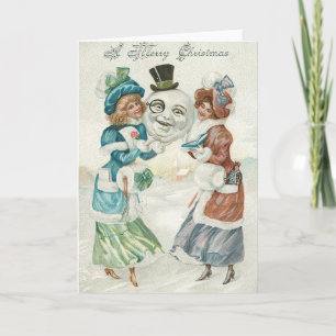 Vrouw Sneeuwman Sigaret Monocle Hoed Feestdagen Kaart