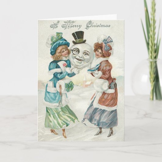 Vrouw Snowman Sigaret Monocle Top Hat Feestdagen Kaart (Voorkant)