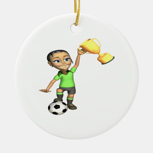 Vrouw Soccer Champion Keramisch Ornament (Voorkant)