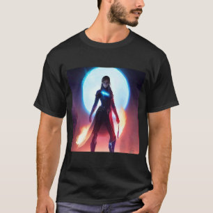 Vrouw Sorceress Witch Big Light Blue Moon Magic T-shirt