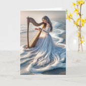 Vrouw speelt harp in oceaanwater kaart (Gele Bloem)