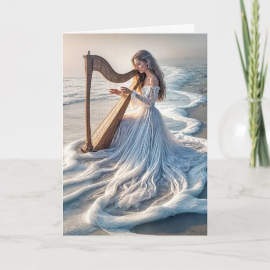 Vrouw speelt harp in oceaanwater kaart (Voorkant)